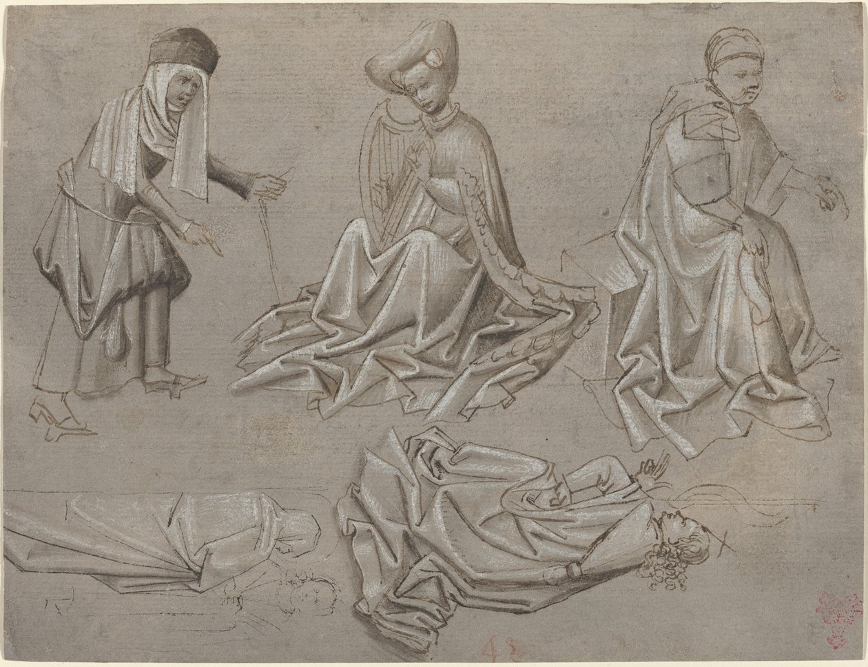 Altı Figür Çalışmaları (bir model kitaptan sayfa) [rekto] by German 15th Century