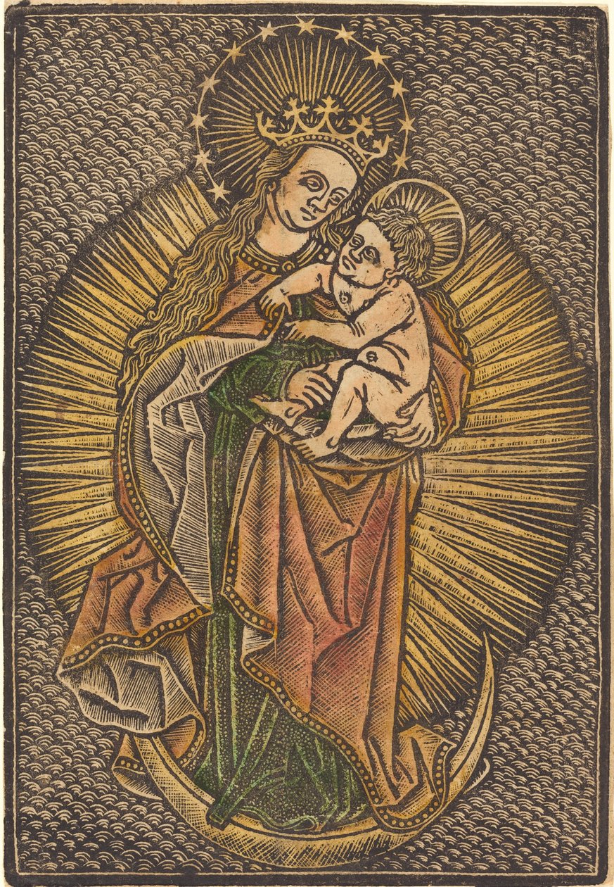 Madonna ve Çocuk Zaferde by German 15th Century or Master of the Meshed Background