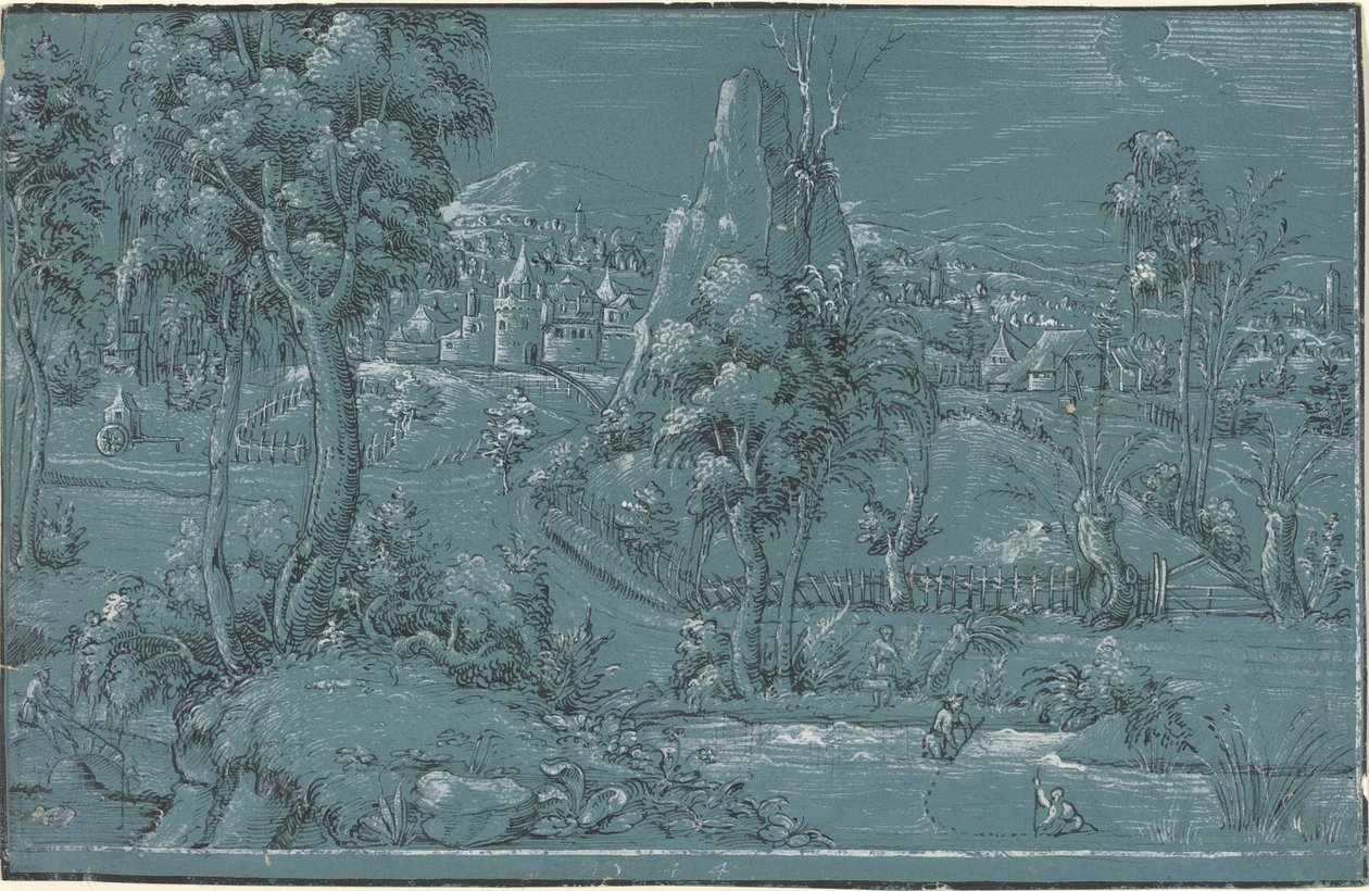 Erkekler Balık Tutma ile Manzara by German 16th Century