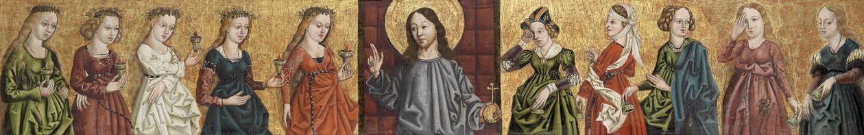 Bilge ve Aptal Bakireler tarafından kuşatılmış Salvator Mundi, c. 1500 by German Master
