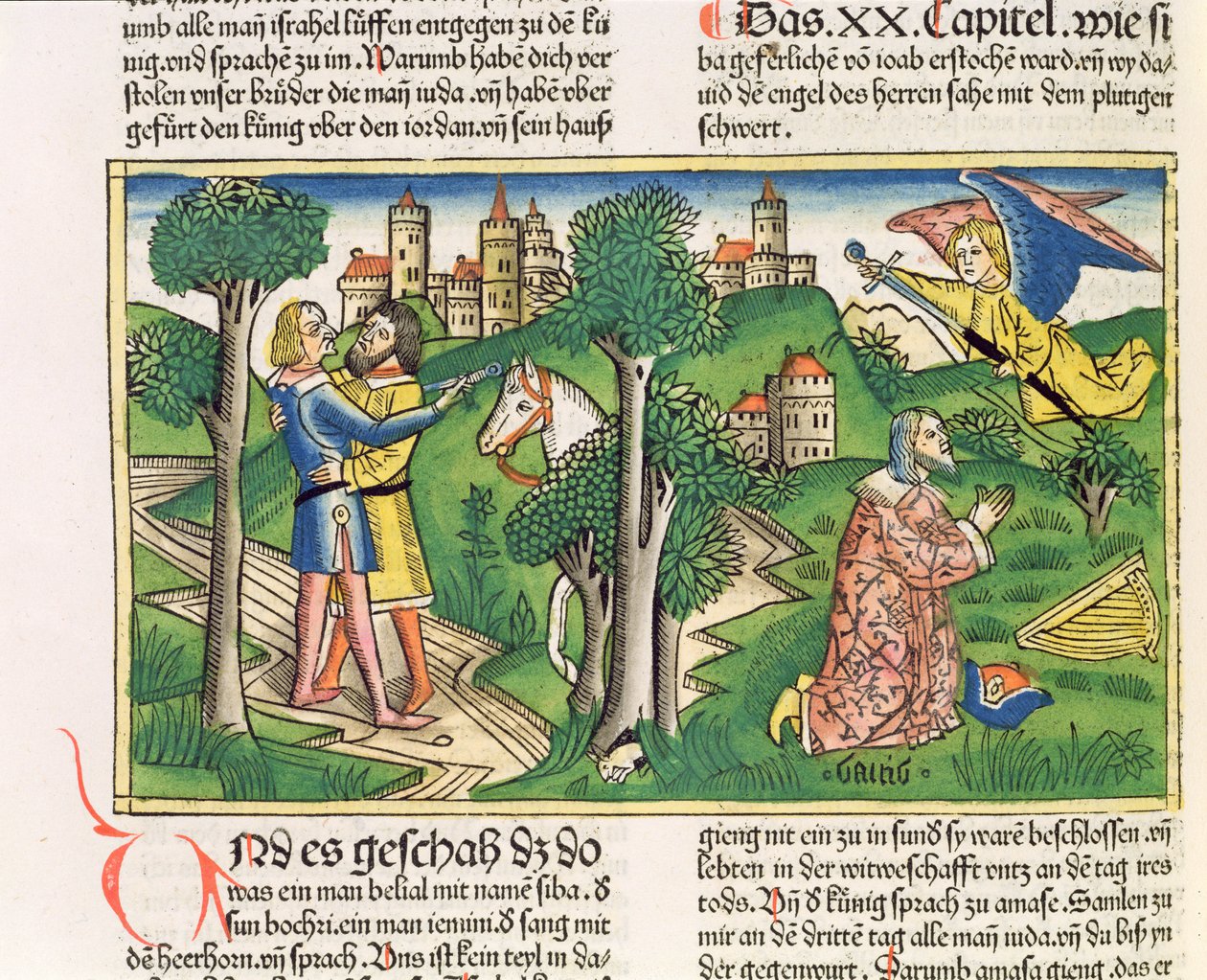 2 Samuel 20 10 Joab, 'Nürnberg İncil'inden (Biblia Sacra Germanaica)' (renkli gravür) Amasa'yı öldürür by German School