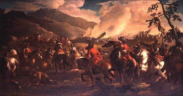 Bir Süvari Savaşı (tuval üzerine yağlı boya) by German School