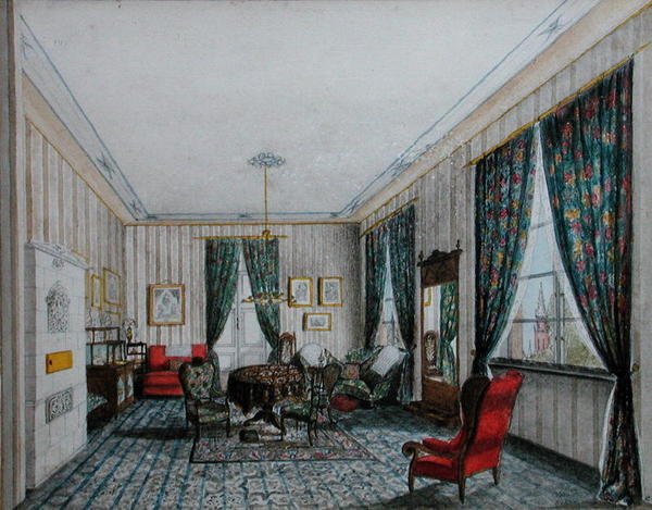 A Drawing Room Interior, c.1855 (kağıt üzerine sulu boya) by German School