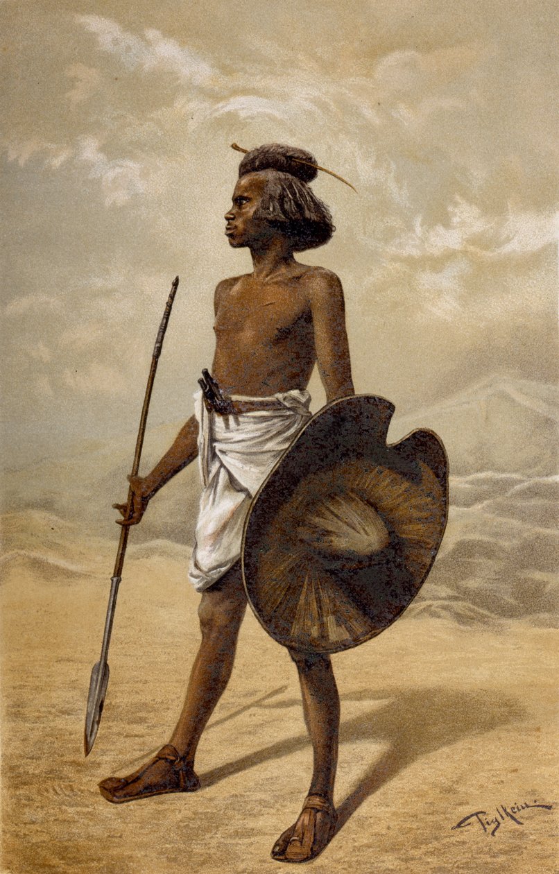 Bir Nubian savaşçısı, The History of Mankind, Vol.III, Prof. Friedrich Ratzel, 1898 by German School