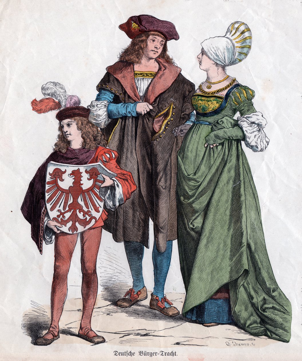 Burjuva bir aile. "Munchener Bilderbogen"den XVI. yüzyıl Alman kostümleri, Almanya, 1880 dolayları (gravür) by German School