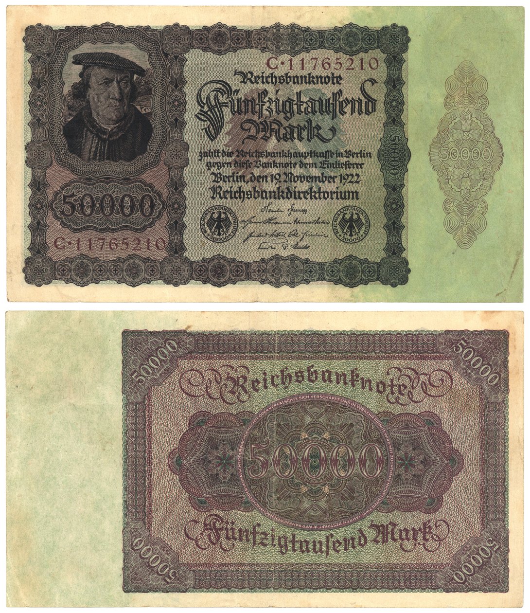 Elli bin marklık banknot, 1922 (recto ve verso) by German School
