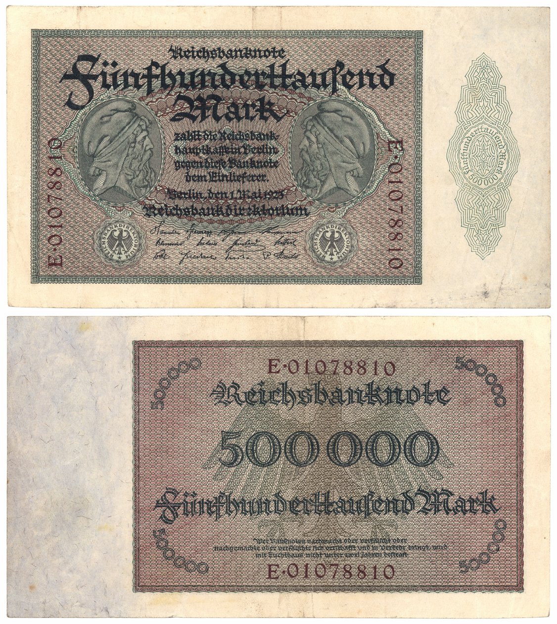 Beş yüz bin marklık banknot, 1923 (recto ve verso) by German School