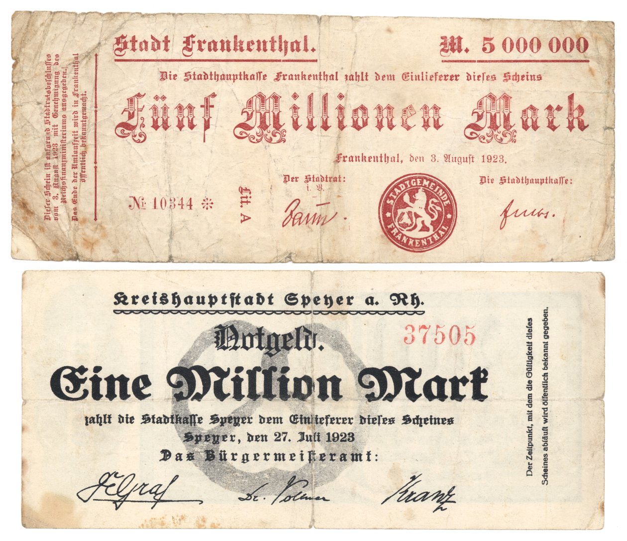 Beş milyon ve bir milyon mark banknot, 1923 by German School
