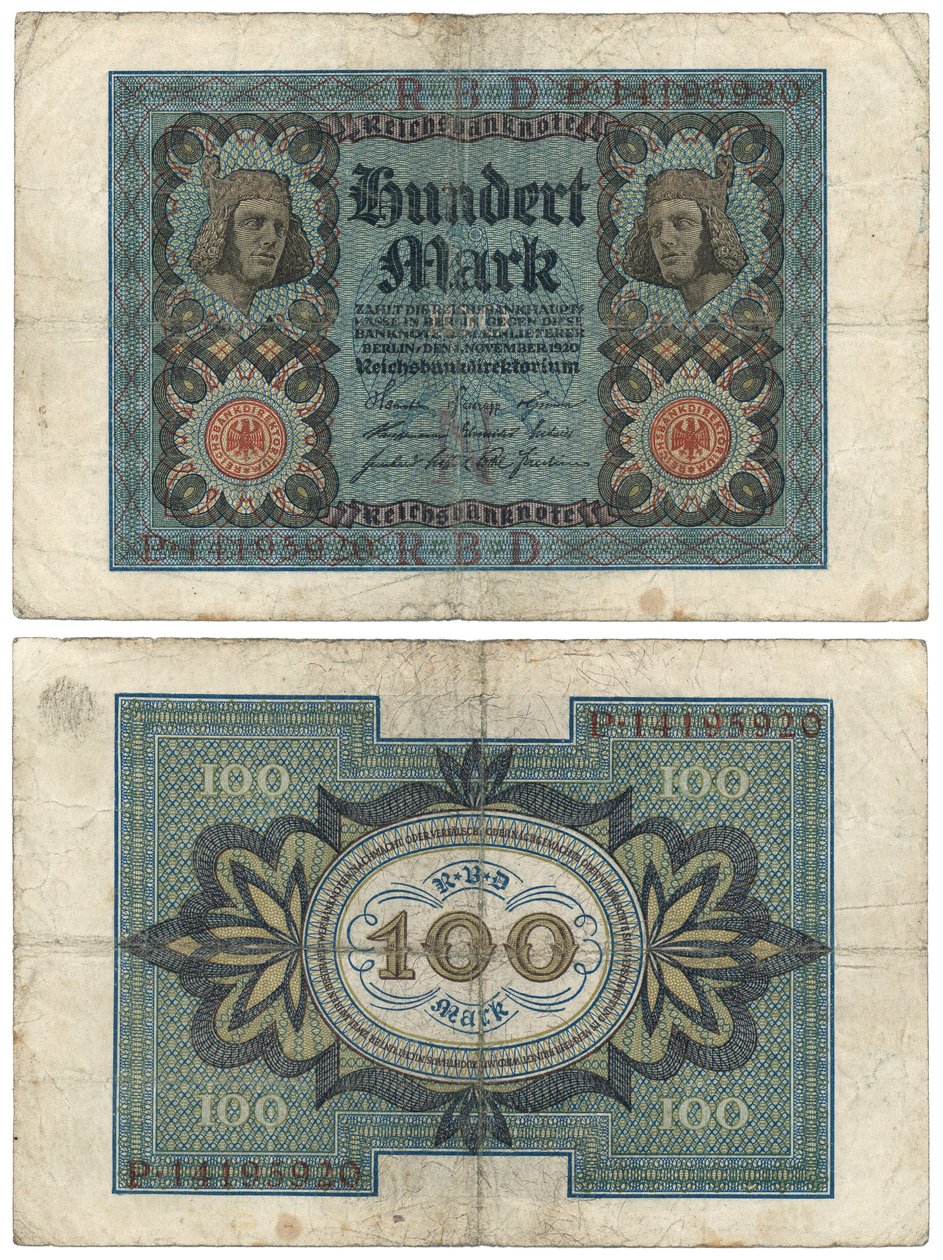 Yüz marklık banknot, 1920 (recto ve verso) by German School