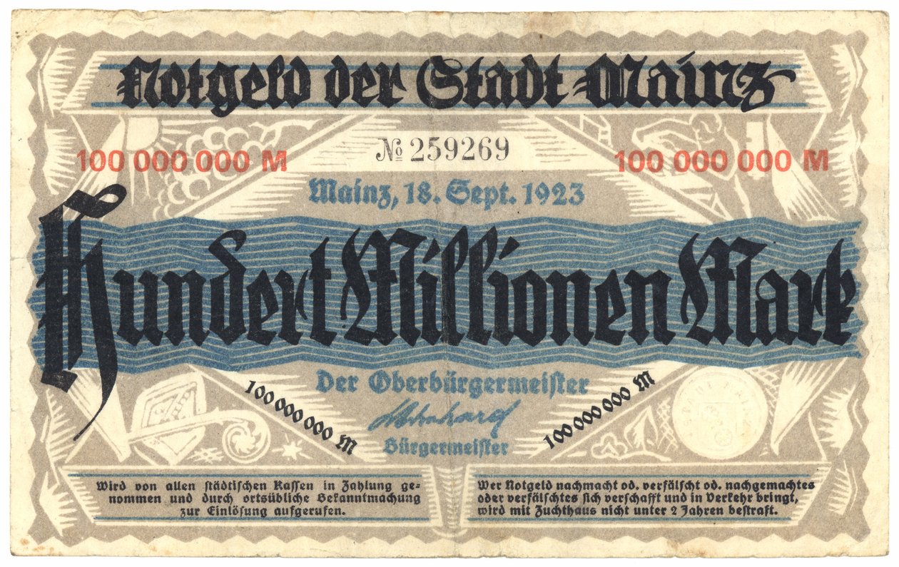 Yüz milyon mark banknot, 1923 by German School