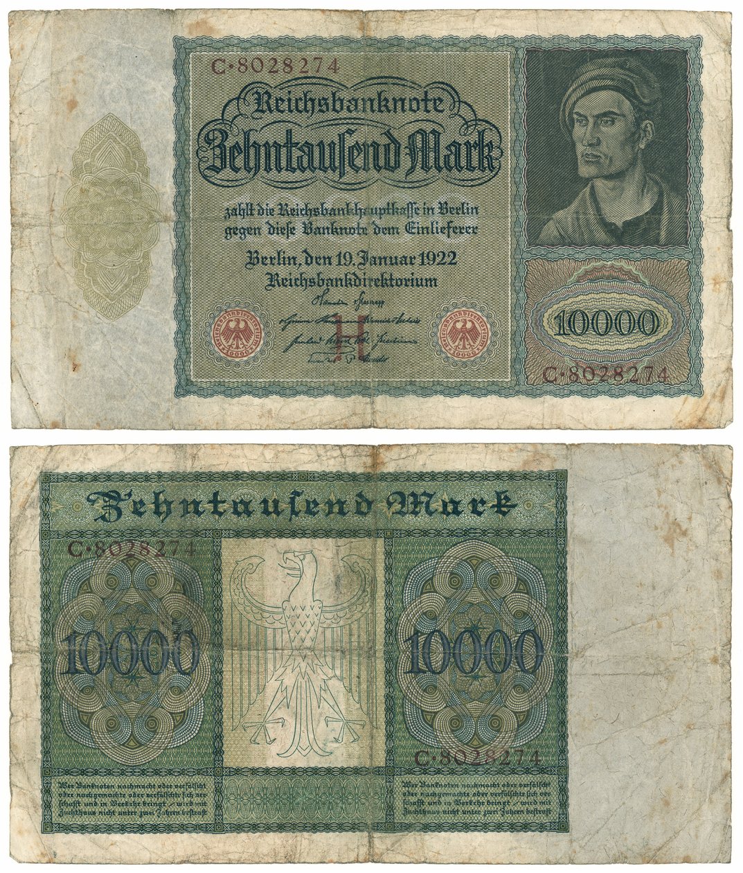 On bin marklık banknot, 1922 (recto ve verso) by German School