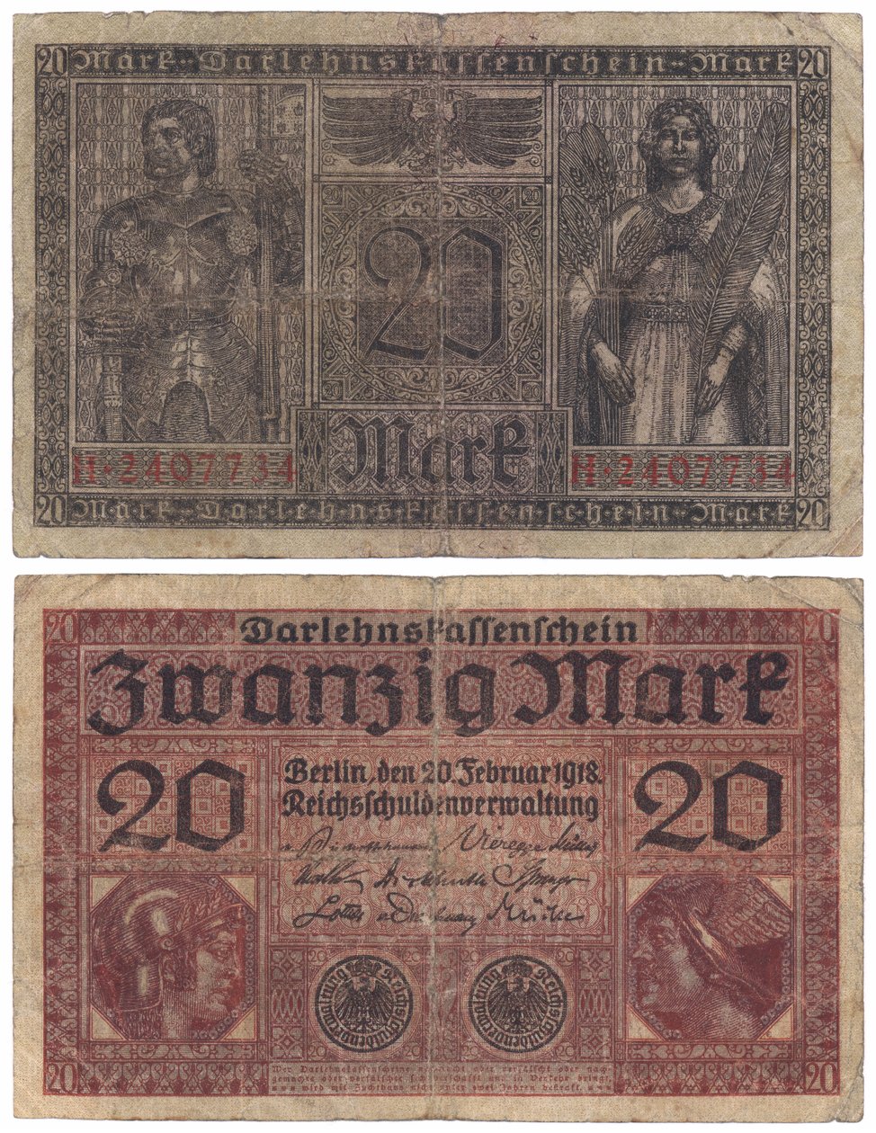 Yirmi marklık banknot, 1918 (recto ve verso) by German School