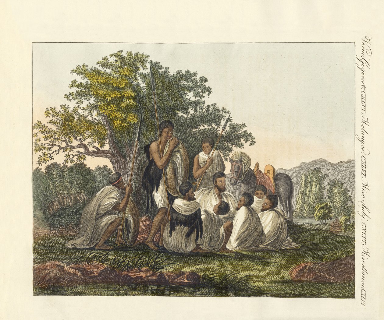 Yolculukları sırasında dinlenen Habeşliler (renkli gravür) by German School