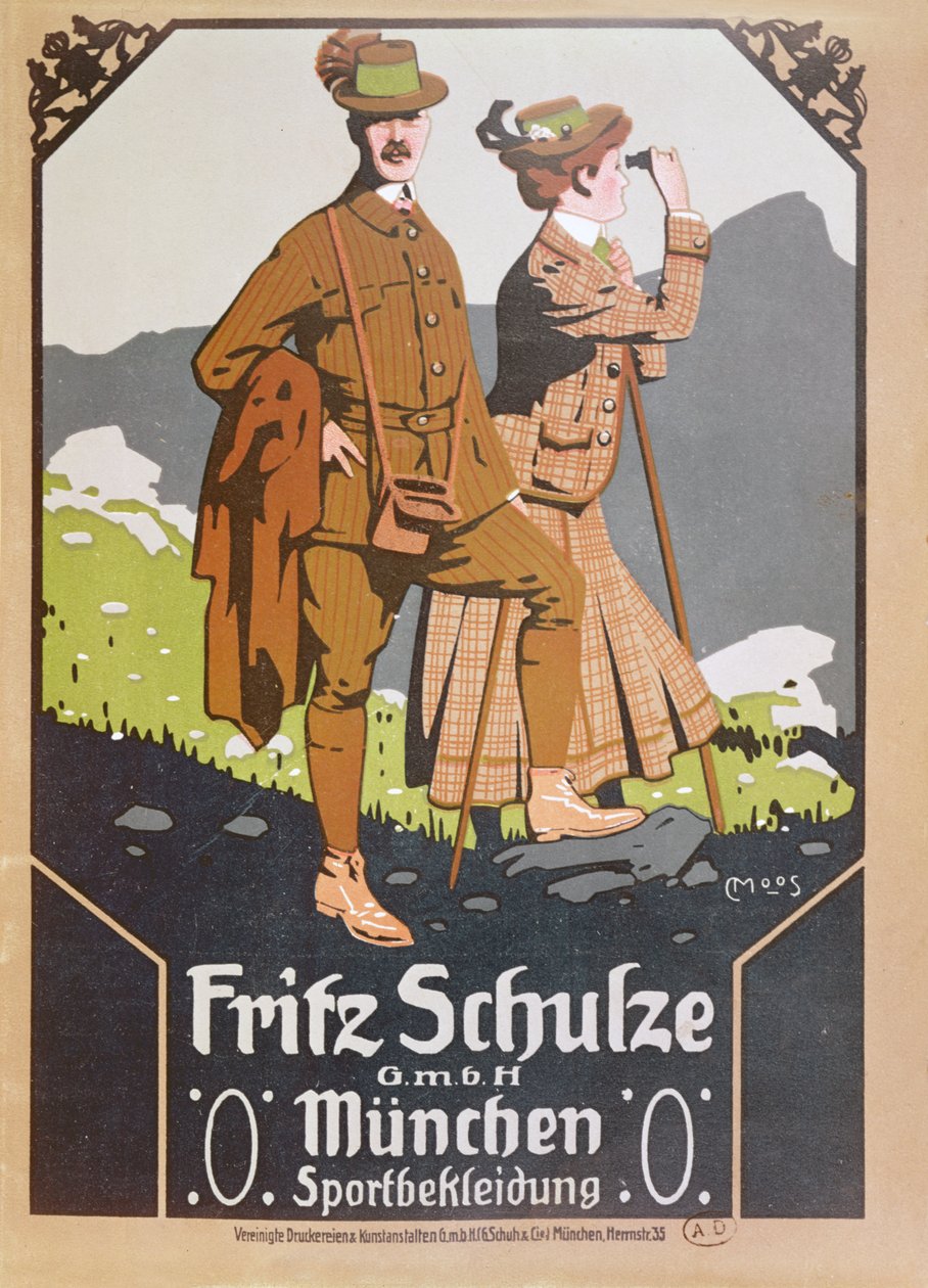 Fritz Schulze yürüyüş kıyafetleri için reklam, c.1910 by German School