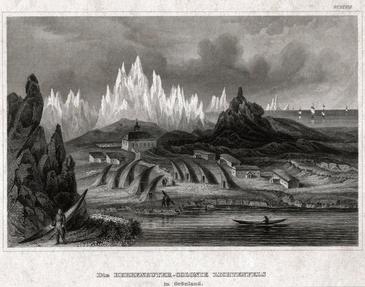 Akunnat, Grönland. (gravür, yaklaşık 1850) by German School