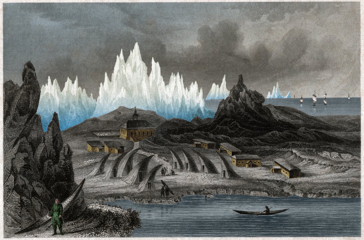 Akunnat, Grönland. (gravür, yaklaşık 1850) by German School