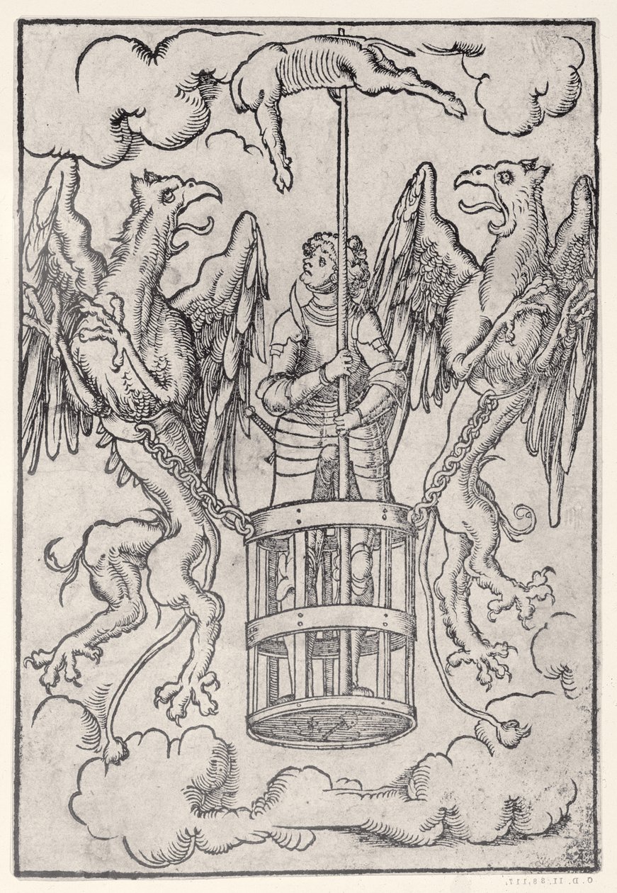 İki griffin tarafından havaya taşınan Büyük İskender, c.1525 by German School