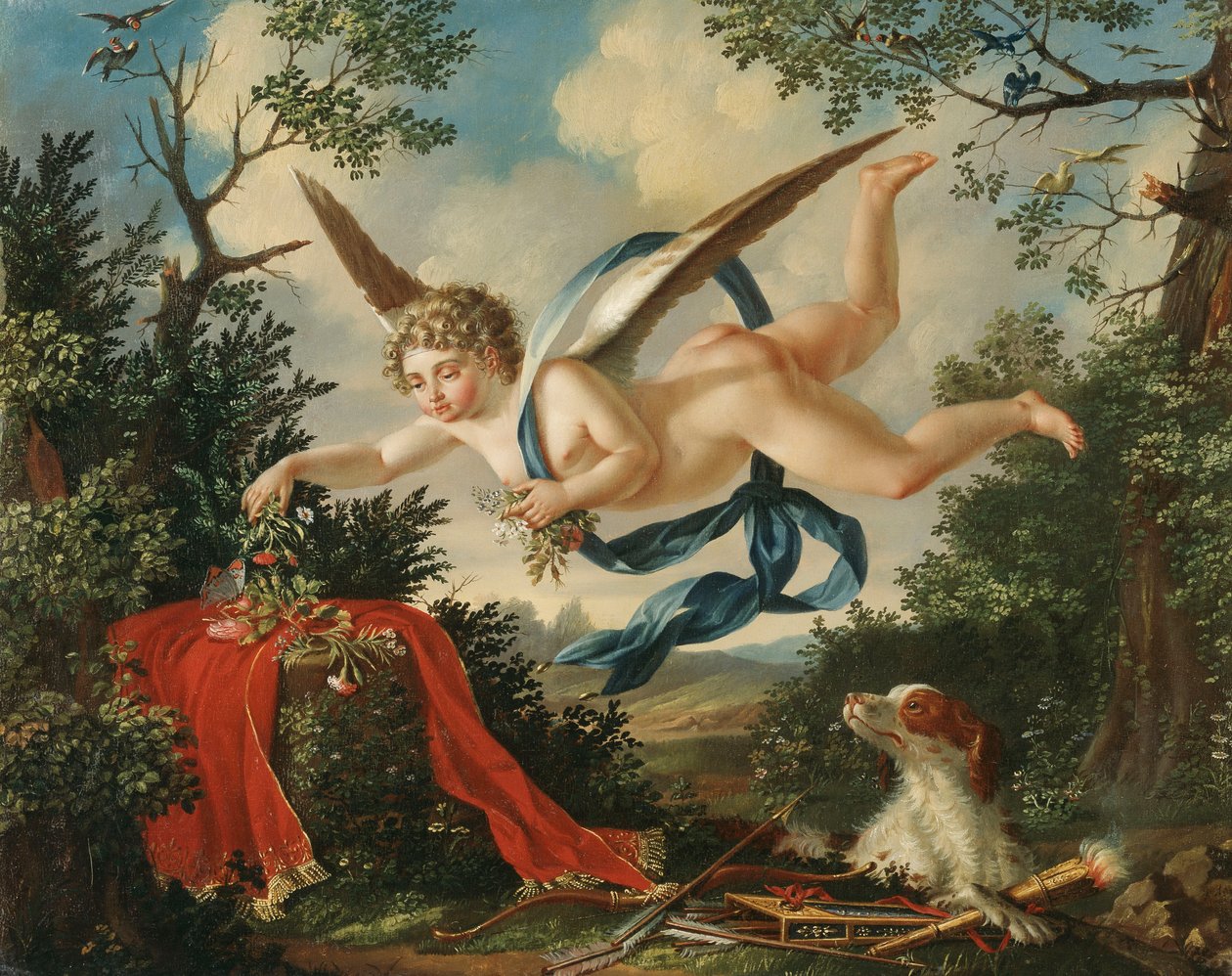 Aşk Alegorileri - Bir Manzarada Çiçek Toplayan Aşk Tanrısı, 1803 by German School
