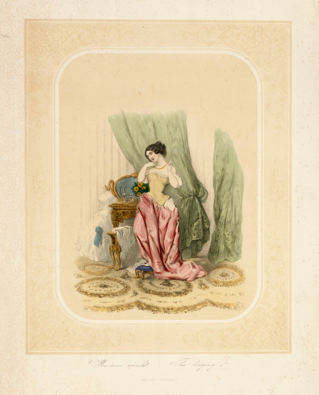 Tuvalet masasında zarif bir bayan, F. Sala & Co, Berlin, 1850 dolayları tarafından basılmıştır. by German School