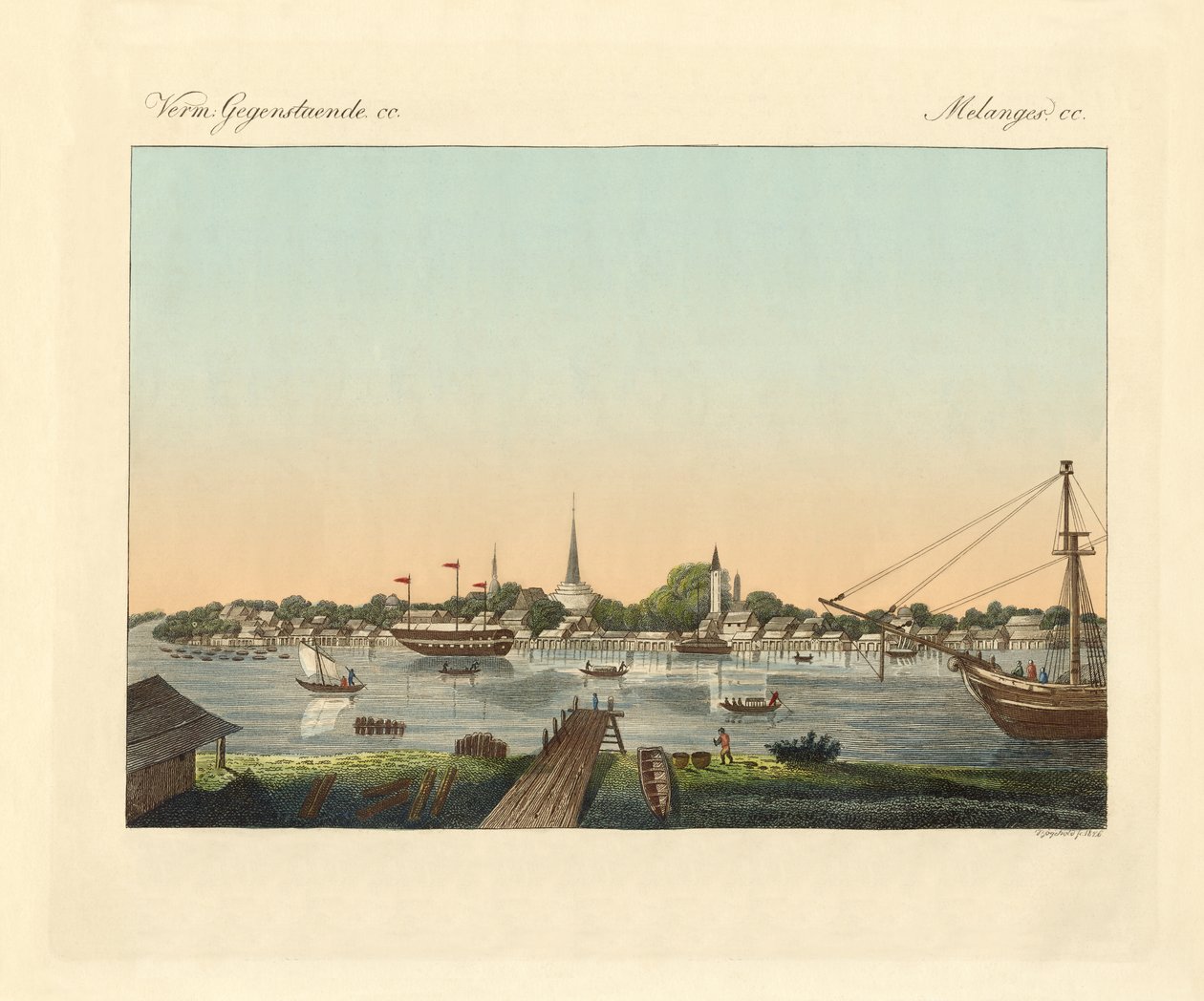 Bangkok (renkli gravür) by German School