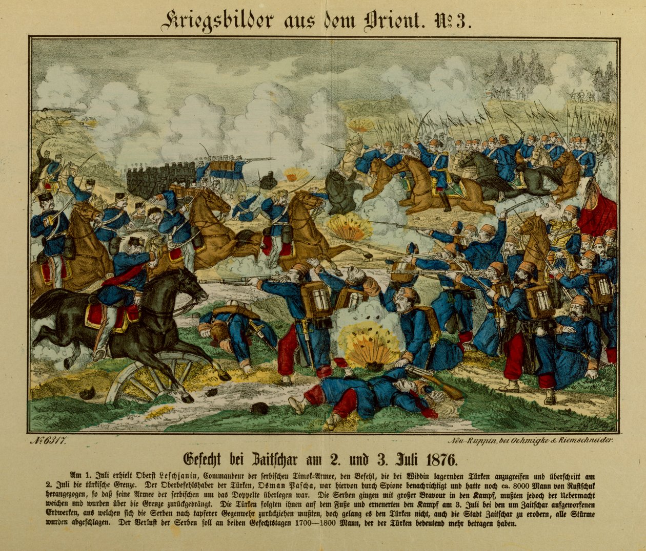 Zajecar Savaşı, 2-3 Temmuz 1876, Birinci Sırp-Osmanlı savaşı (1876-77), Neuruppiner Bilderbogen, 1876 by German School