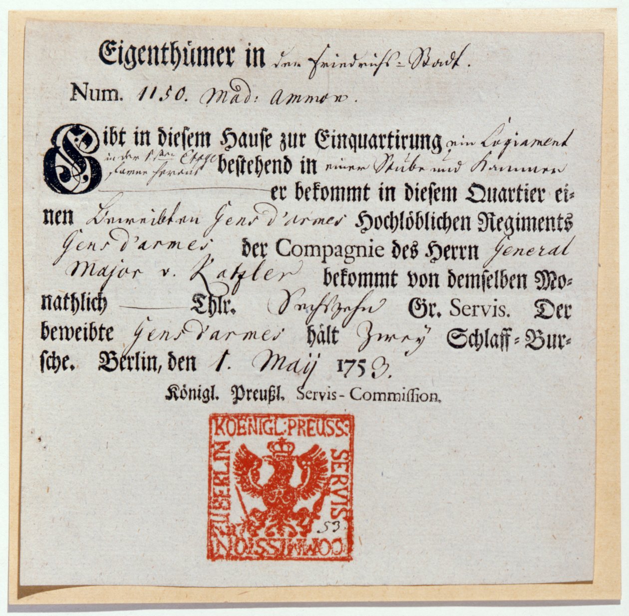 Fatura fişi, 1759 (baskı ve tükenmez kalem ve mürekkep) by German School