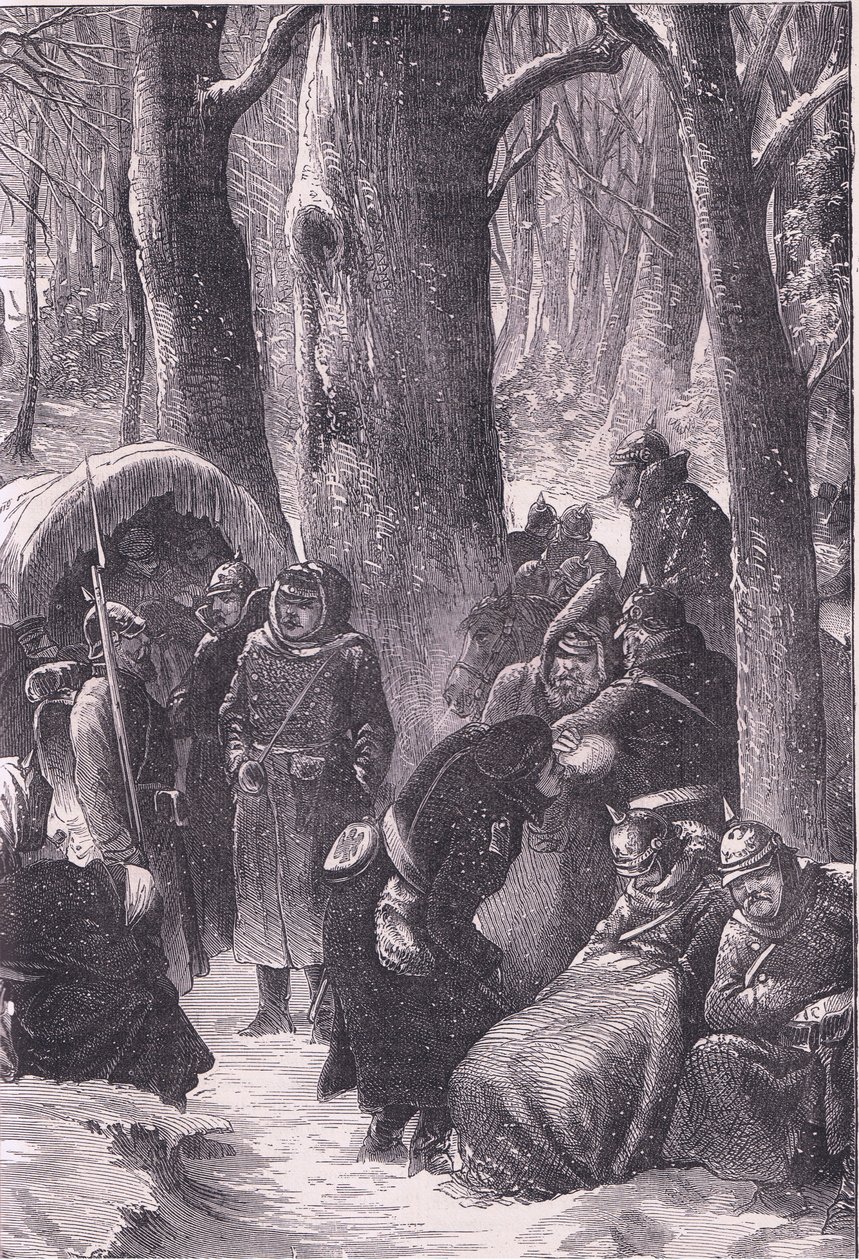 Karda Bivouac, Cassell ve Company Limited tarafından yayınlanan Fransa ve Almanya arasındaki Savaşın Cassells Tarihi, c.1890 (litho) by German School