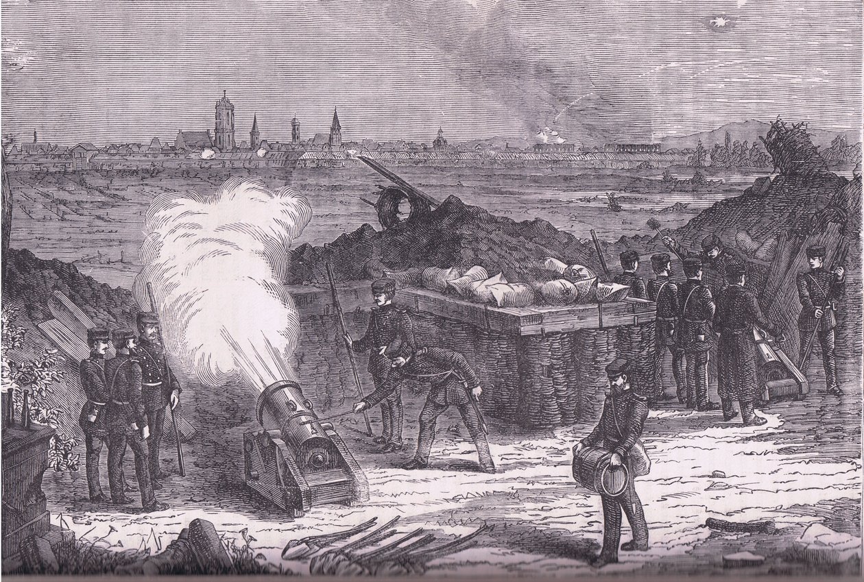 Schelestadt'ın bombardımanı, Cassells History of the War of France ve Almanya arasındaki Cassell ve Company Limited tarafından yayınlandı, c.1890 (lito) by German School