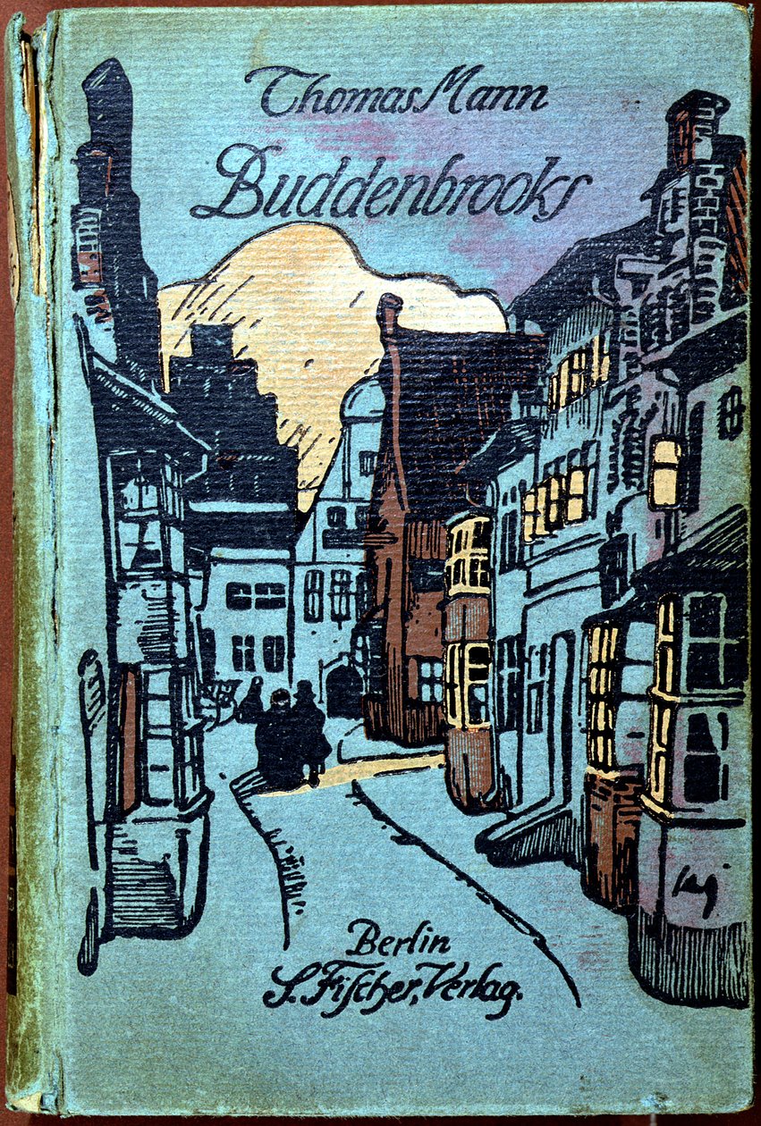 S. Fischer, Berlin, 1917 tarafından yayınlanan Thomas Mann (1871-1950) tarafından yazılan Buddenbrooks için kitap kapağı by German School