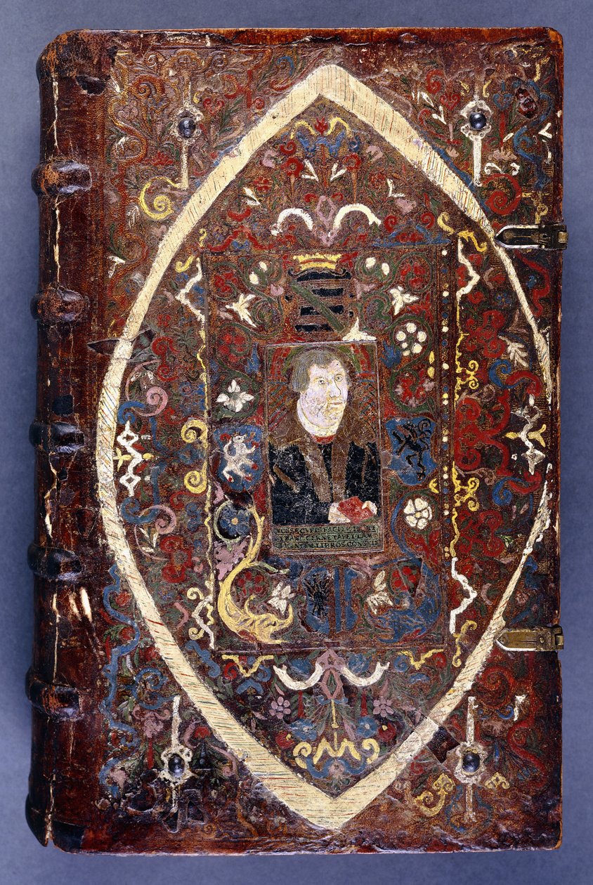 Martin Luther (1483-1546) portresi ile kitap kapağı by German School