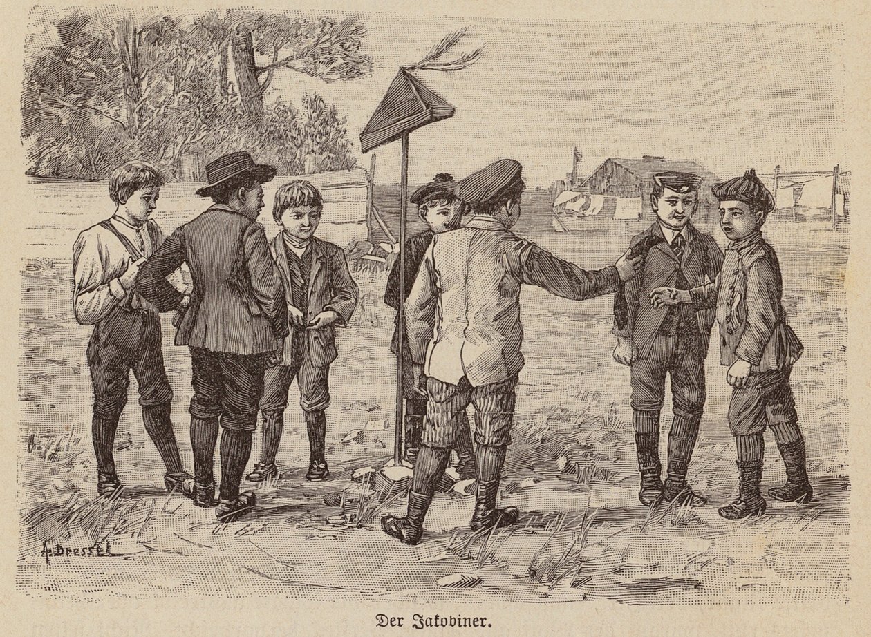 Jacobin şapkası oyunu oynayan çocuklar (gravür) by German School