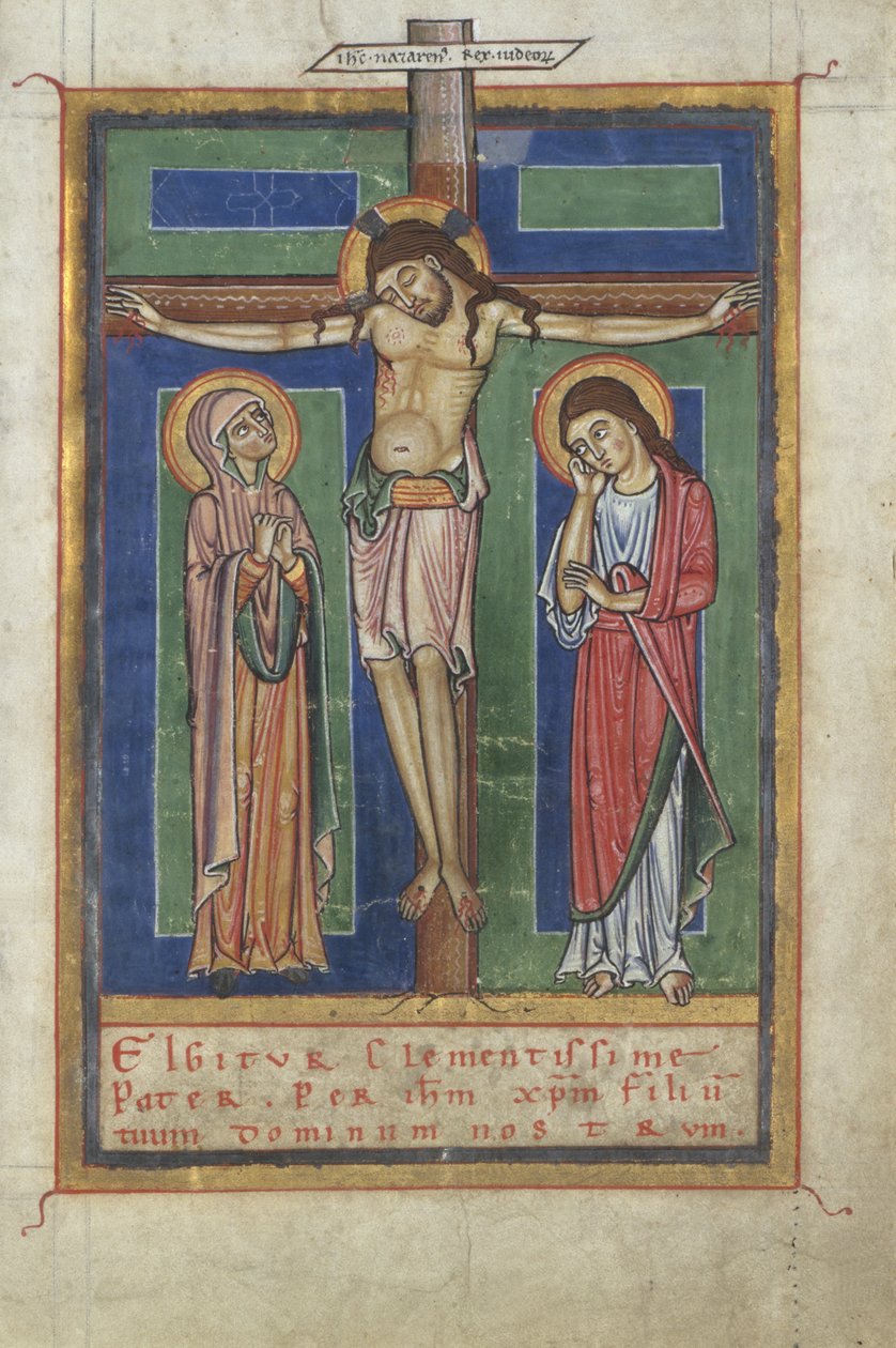 Çarmıha Gerilme ile Kutsal Kitaptan Canon Sayfası, c. 1150-1160 (parşömen üzerine tempera ve altın varak) by German School