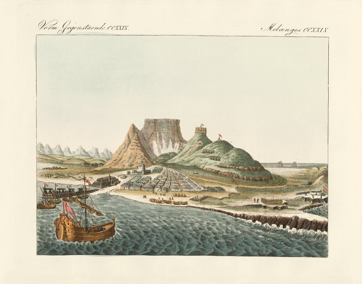Ümit burnundaki Cape Town (renkli gravür) by German School