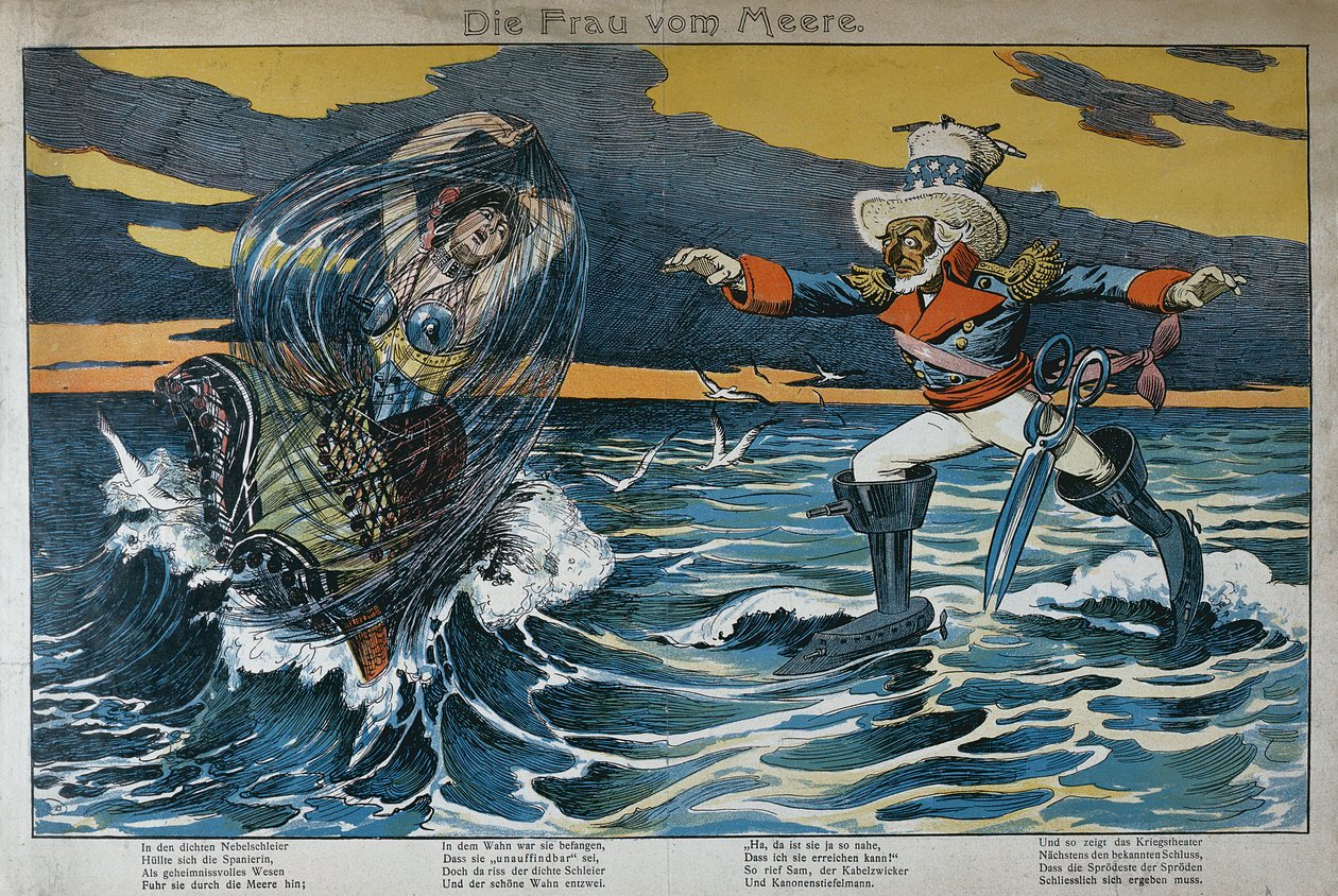 İspanyol-Amerikan savaşı üzerine karikatür, 1898 by German School