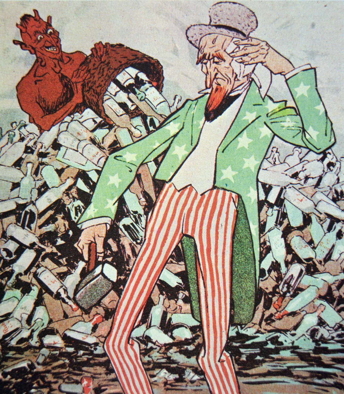 Yasak döneminde (1920-33) şeytan tarafından üretilen kaçak içki akışından bitkin düşen Sam Amca