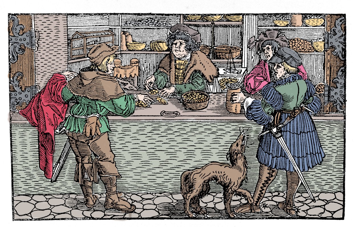 Değiştirici: takas ve takas. 16. yüzyıl Alman ksilografisi. by German School