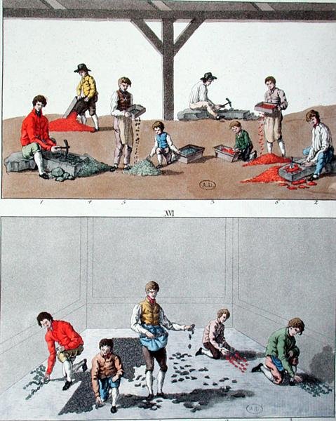 Çocuk Asfaltlama, c.1810 (renkli taş) by German School