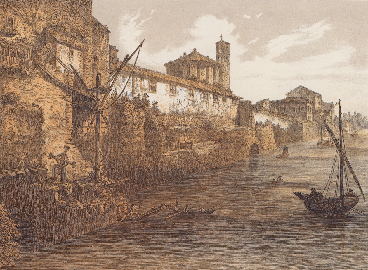 Cloaca Maxima, Roma (renkli taş baskı) by German School