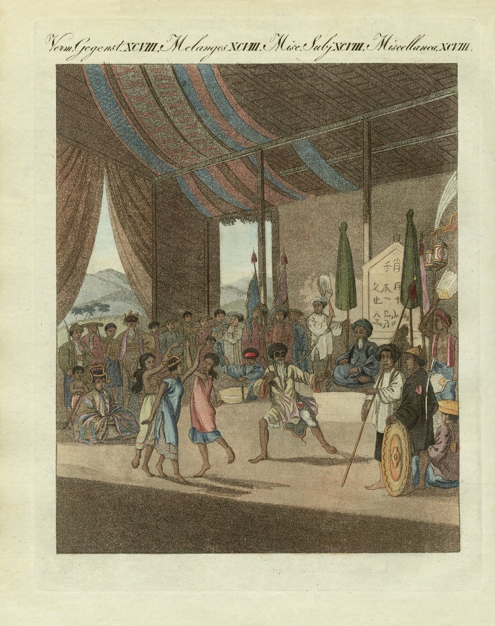 Cochin Çin operası (renkli gravür) by German School
