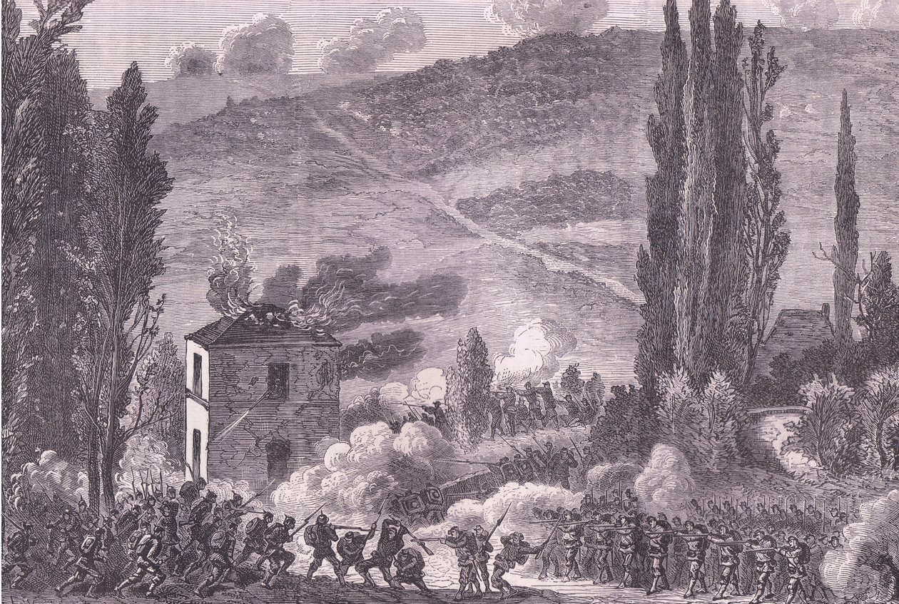 Chatillon'da Combat, Cassells History of the War Fransa ve Almanya arasındaki Cassell ve Company Limited tarafından yayınlandı, c.1890 (litho) by German School