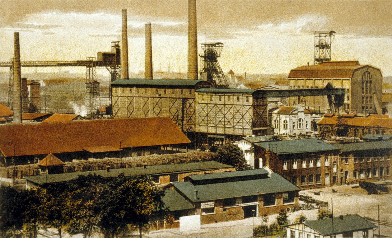 Concordia Kömür Madeni, Oberhausen, Almanya (renkli gravür) by German School