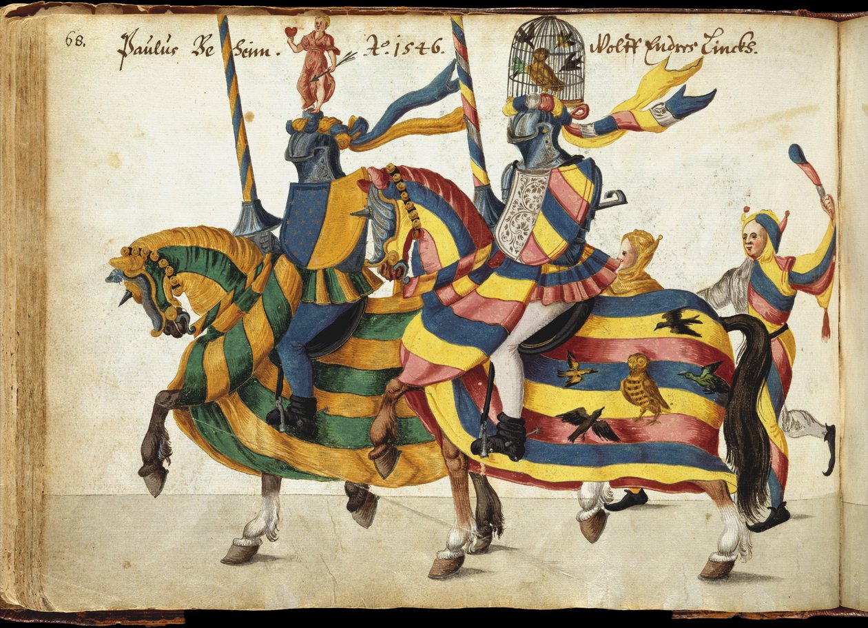 Bir turnuva için donatılmış yarışmacılar, c.1640 (kalem ve mürekkep, sulu boya ve yıkamalar) by German School