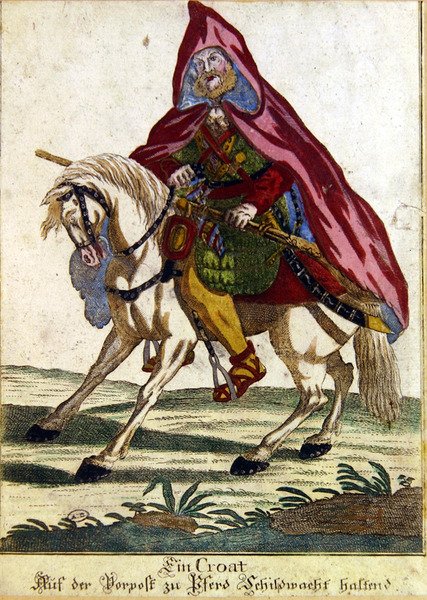 Atlı Hırvat Savaşçısı (renkli gravür) by German School