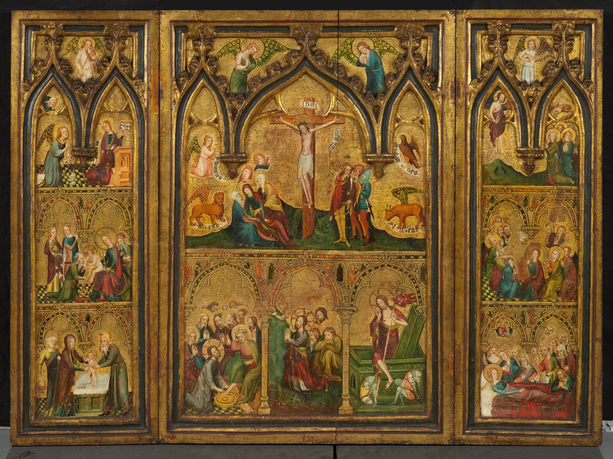 Çarmıha germe üçlüsü (eski adıyla Estouteville Üçlüsü), c.1374 (panelde tempera) by German School