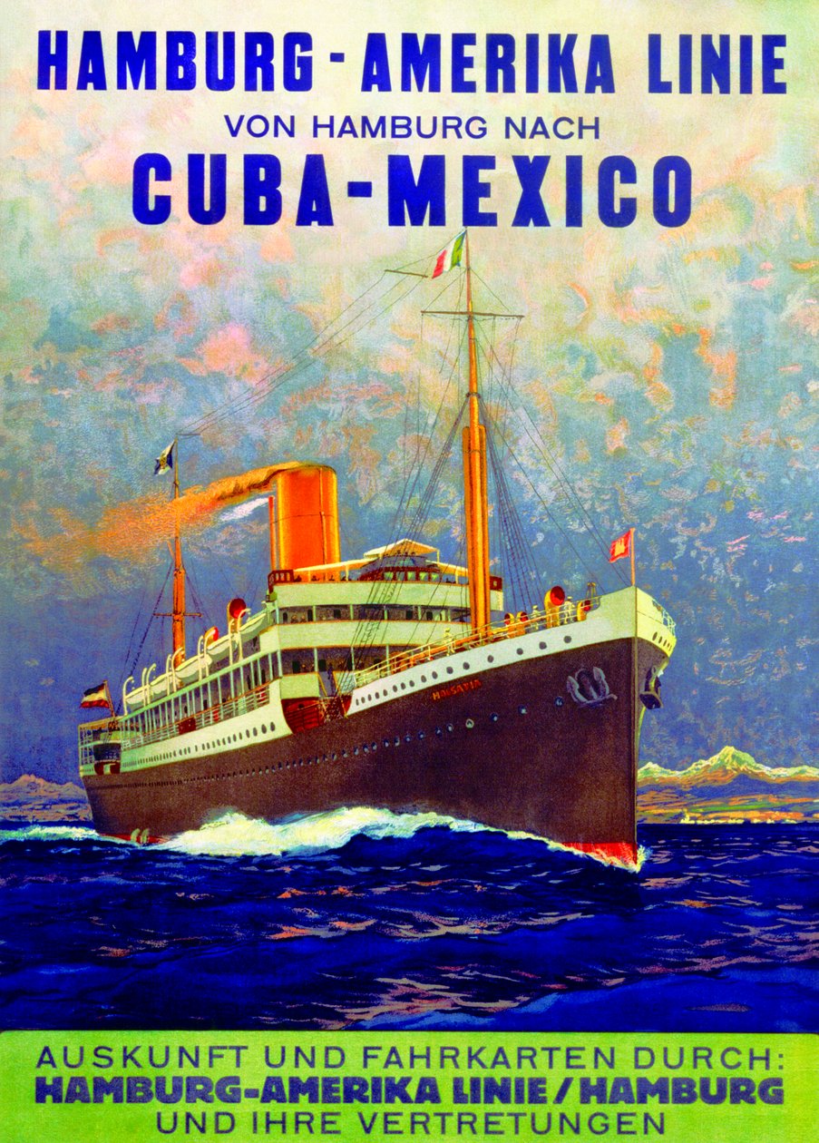 Küba - Meksika, Hamburg Amerikan Hattının reklam afişi, 1899 by German School