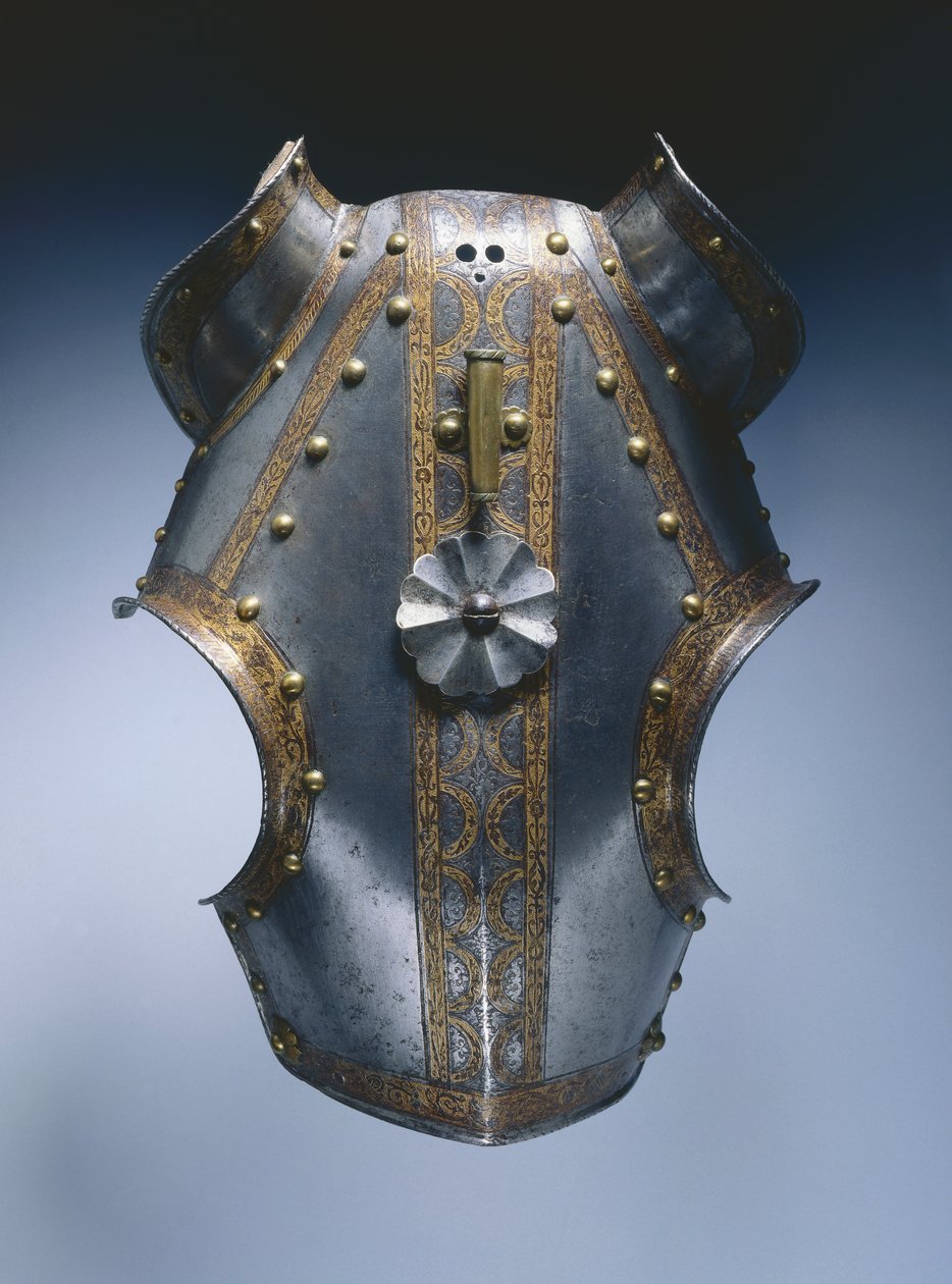 Demi-chanfron, Augsburg, c.1550 (deri ile kazınmış ve yaldızlı çelik) by German School