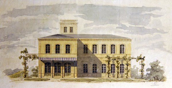 İtalyan tarzında klasik bir villa için tasarım, c.1850 (kağıt üzerine kalem ve mürekkeple suluboya) by German School