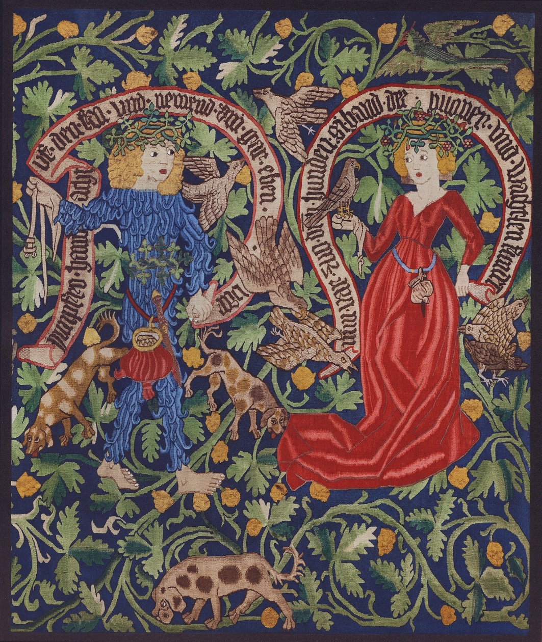 Perileri tasvir eden bir duvar halısından detay, Basel, c.1490 (renkli litografi) by German School