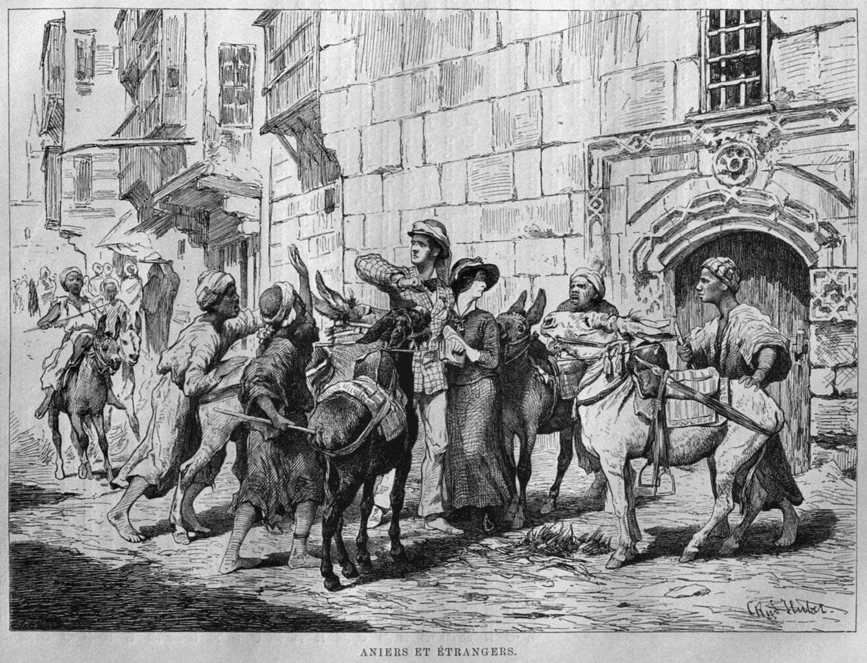 Eşek sürücüleri ve turistler, Georg Moritz Ebers