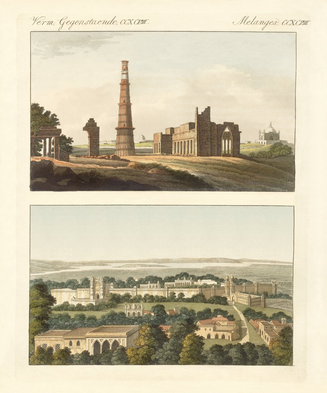 Doğu Hint binaları (renkli gravür) by German School